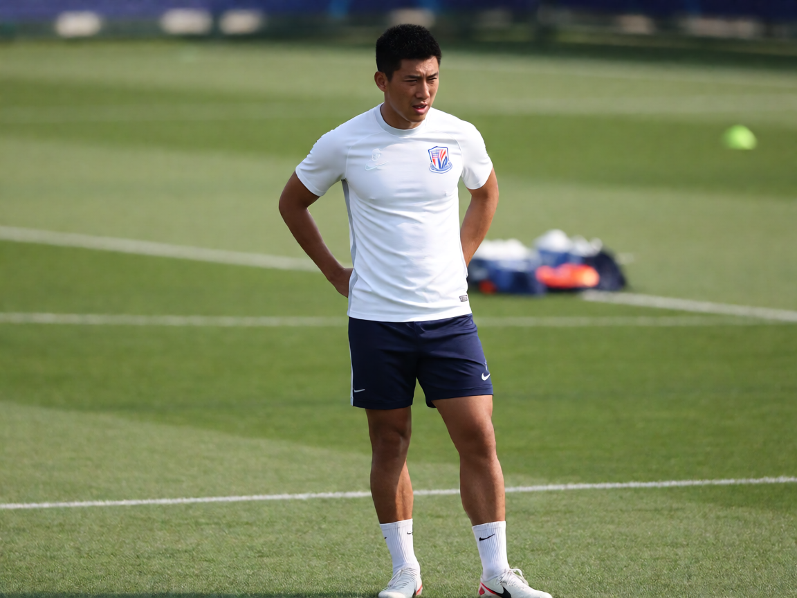 足球球员在训练场上进行战术训练与热身画面